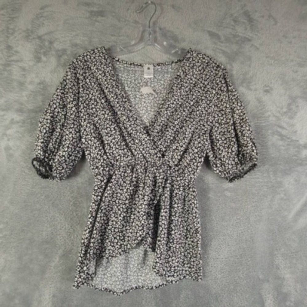 Cozy Rozy Shirt Womens Blouse Black Animal Print Puff Elastic Waist S New